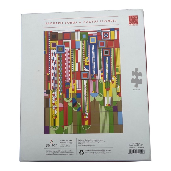 Frank Lloyd Wright Gold Foil Puzzle Saguaro Forms Cactus Flowers 1000 Pieces - Picture 3 of 7